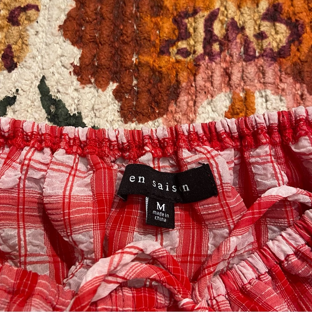 En Saison Red Plaid Ruffled Women's Top - Picture 3 of 5